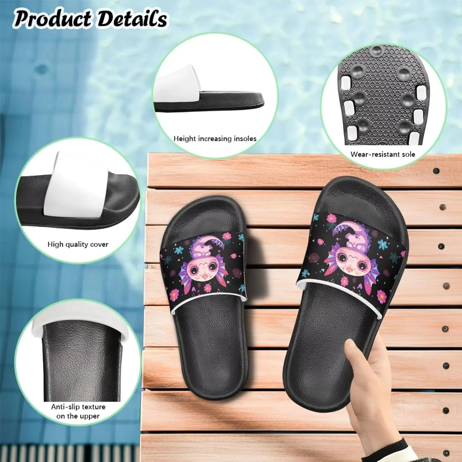 Girls Slide Sandals Axolotl Theme Summer Slippers for Kids Shower Shoes