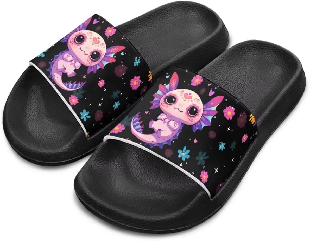 Girls Slide Sandals Axolotl Theme Summer Slippers for Kids Shower Shoes