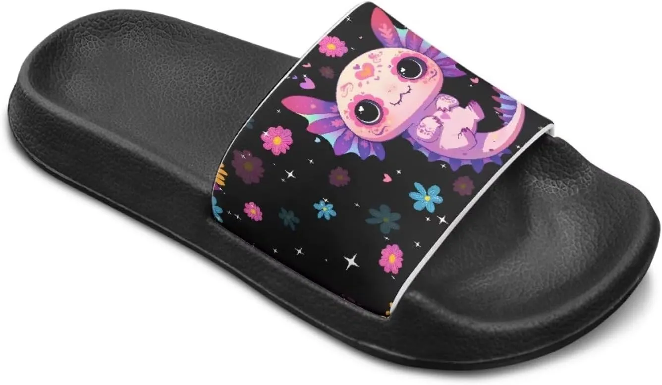 Girls Slide Sandals Axolotl Theme Summer Slippers for Kids Shower Shoes