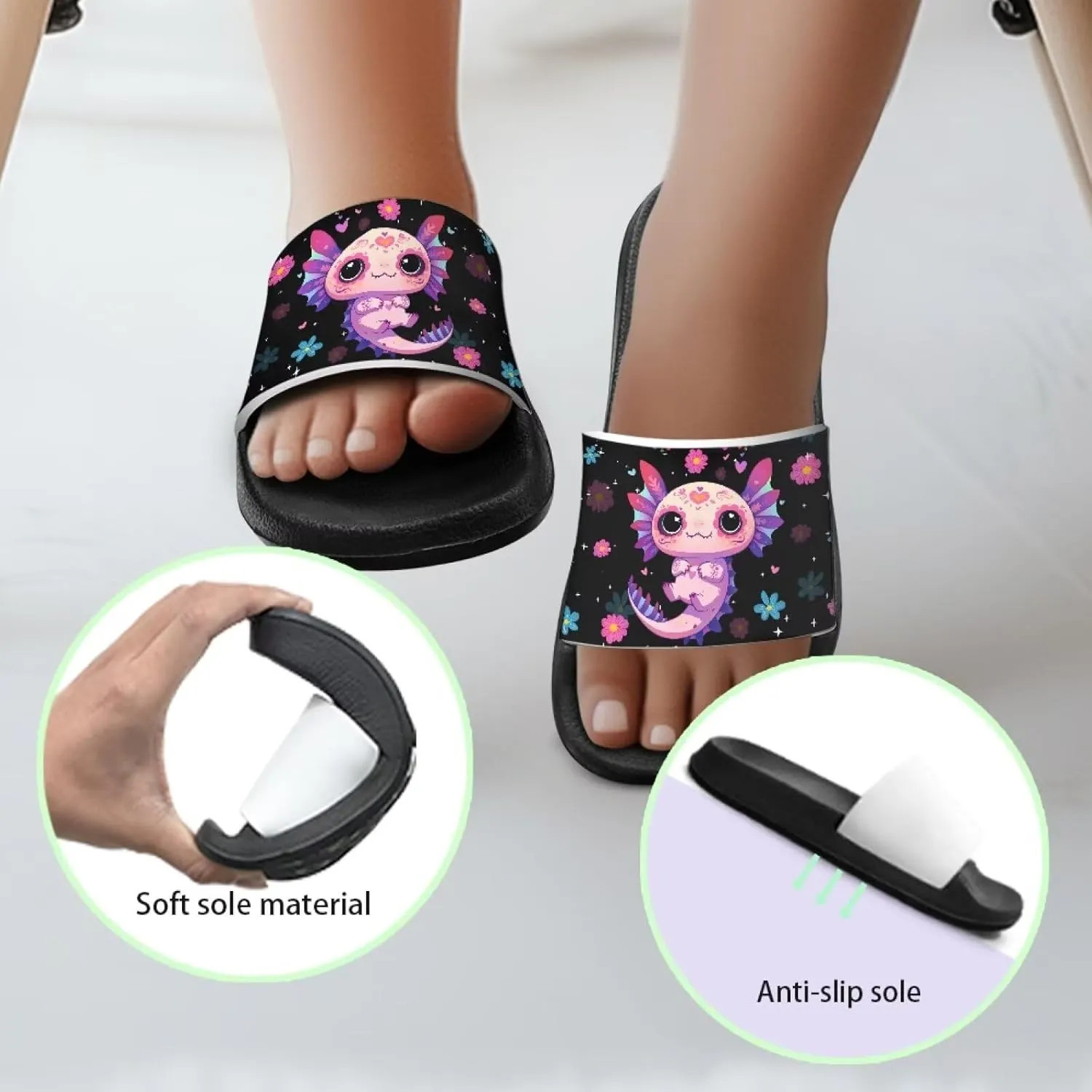 Girls Slide Sandals Axolotl Theme Summer Slippers for Kids Shower Shoes