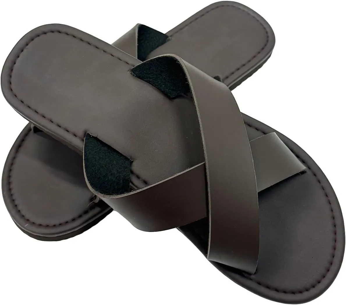 GORGLITTER Men's Criss Cross Strap Flats Sandals Open Toe Slippers Pu Leather Beach Shoes