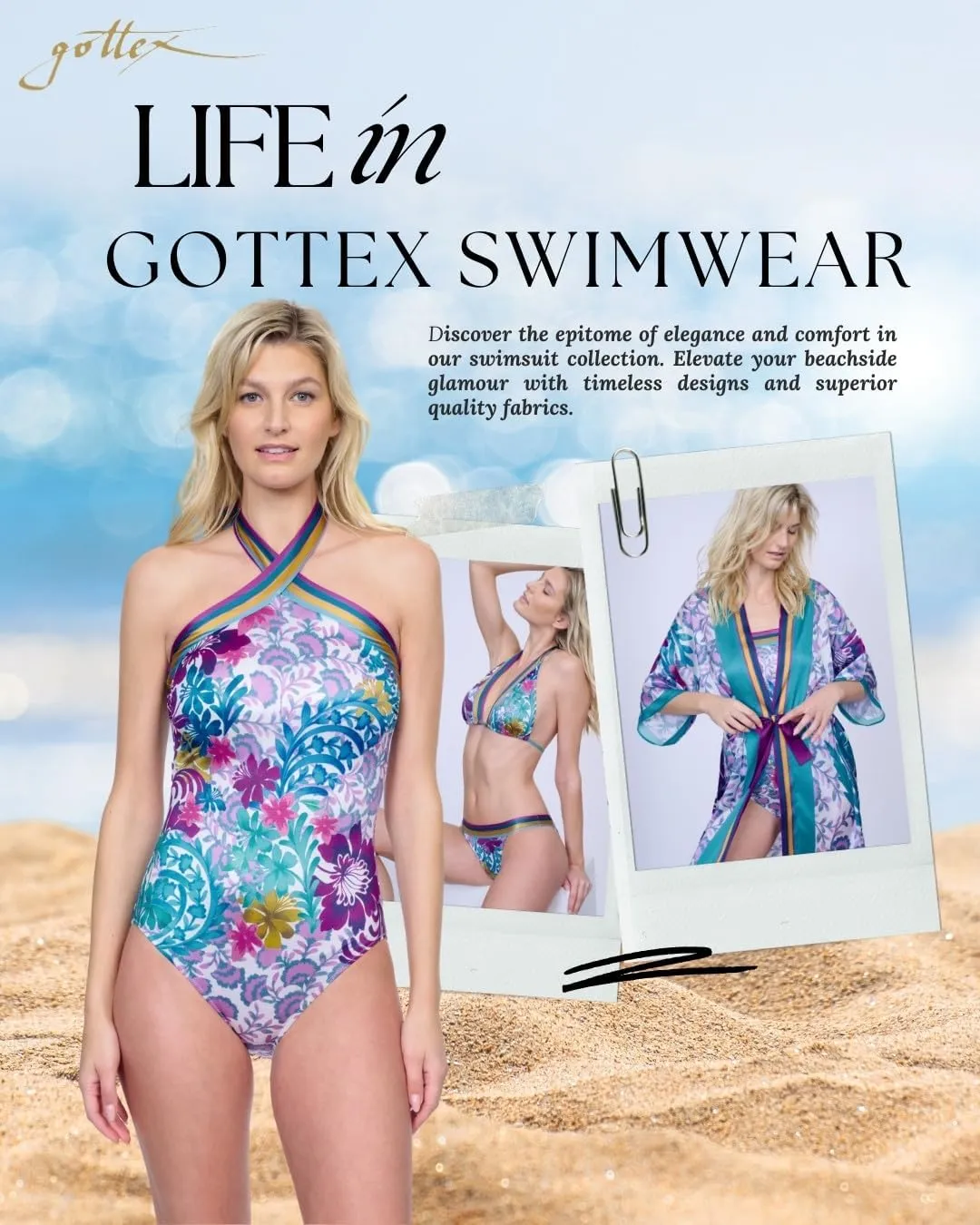 Gottex Women's Floral Vibrant Multi Color Square Neck One-Piece Swimsuit