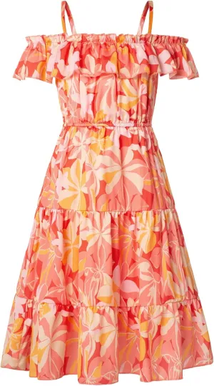 GRACE KARIN Girls Summer Dress Off Shoulder Ruffle Floral Spaghetti Strap Casual Sundress Tiered Midi Dress