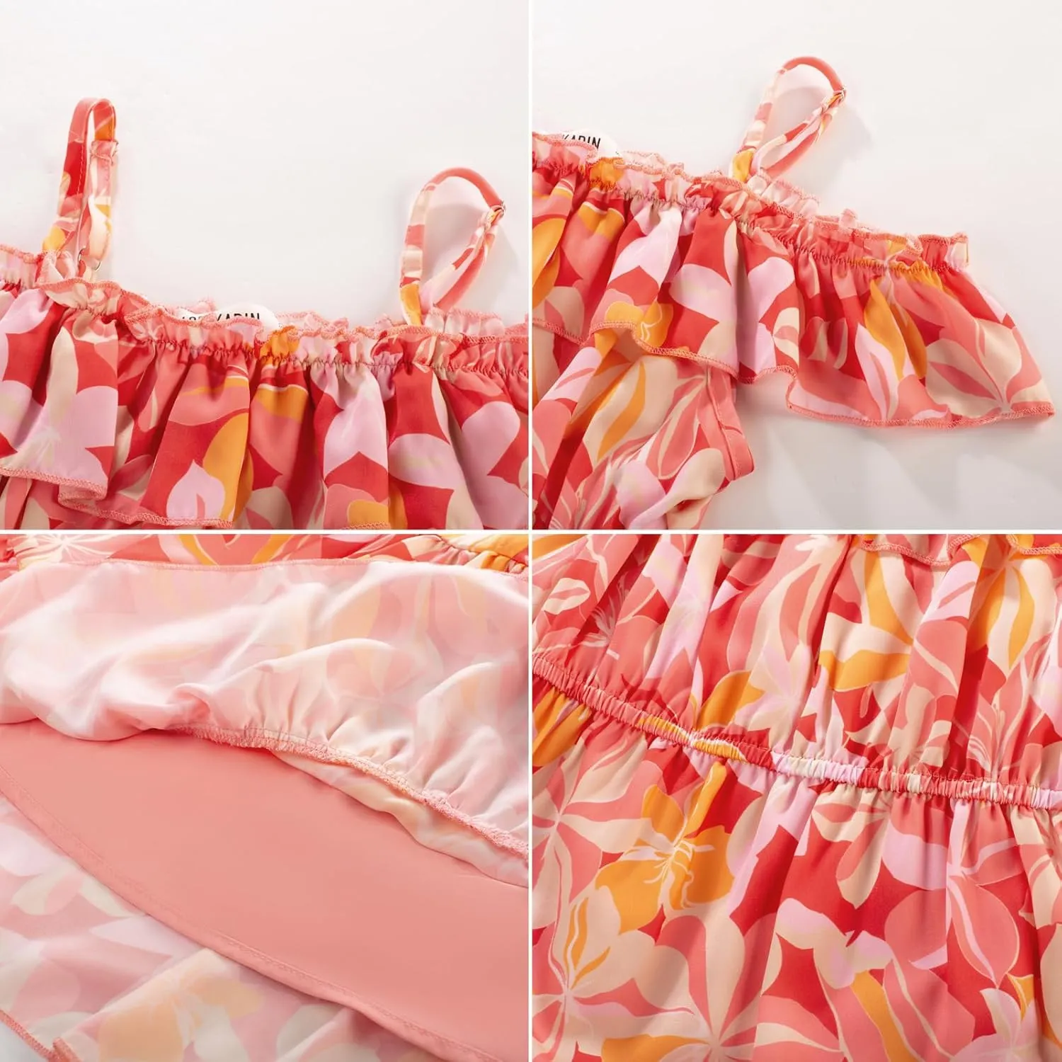 GRACE KARIN Girls Summer Dress Off Shoulder Ruffle Floral Spaghetti Strap Casual Sundress Tiered Midi Dress