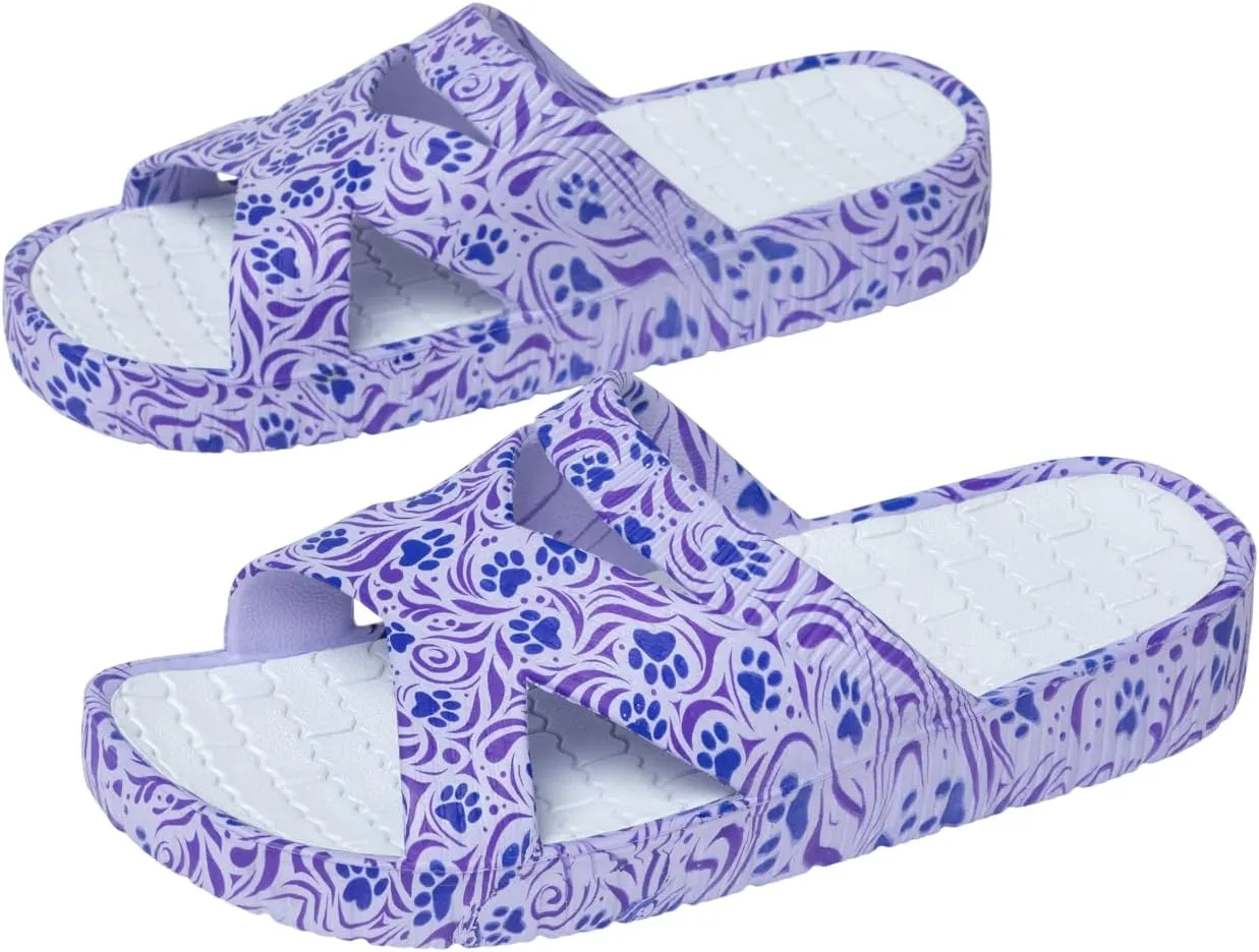 GreaterGood Celebration Criss Cross Sandals Lightweight EVA Slip On Textured Footbed Colorful Animal Print Design for Women Mom Ladies