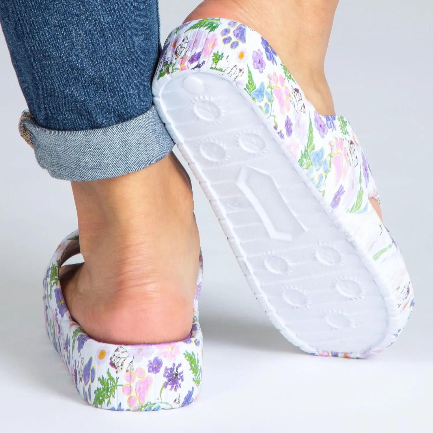 GreaterGood Celebration Criss Cross Sandals Lightweight EVA Slip On Textured Footbed Colorful Animal Print Design for Women Mom Ladies