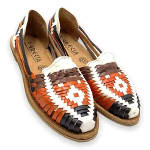 Guaymas Model - Women 100% Artisan Hand Made Mexican Leather Hipster Brown Colorful Closed Toe Sandal Huarache Artesanal - Hecho a Mano Handcrafted in Mexico (US 7)