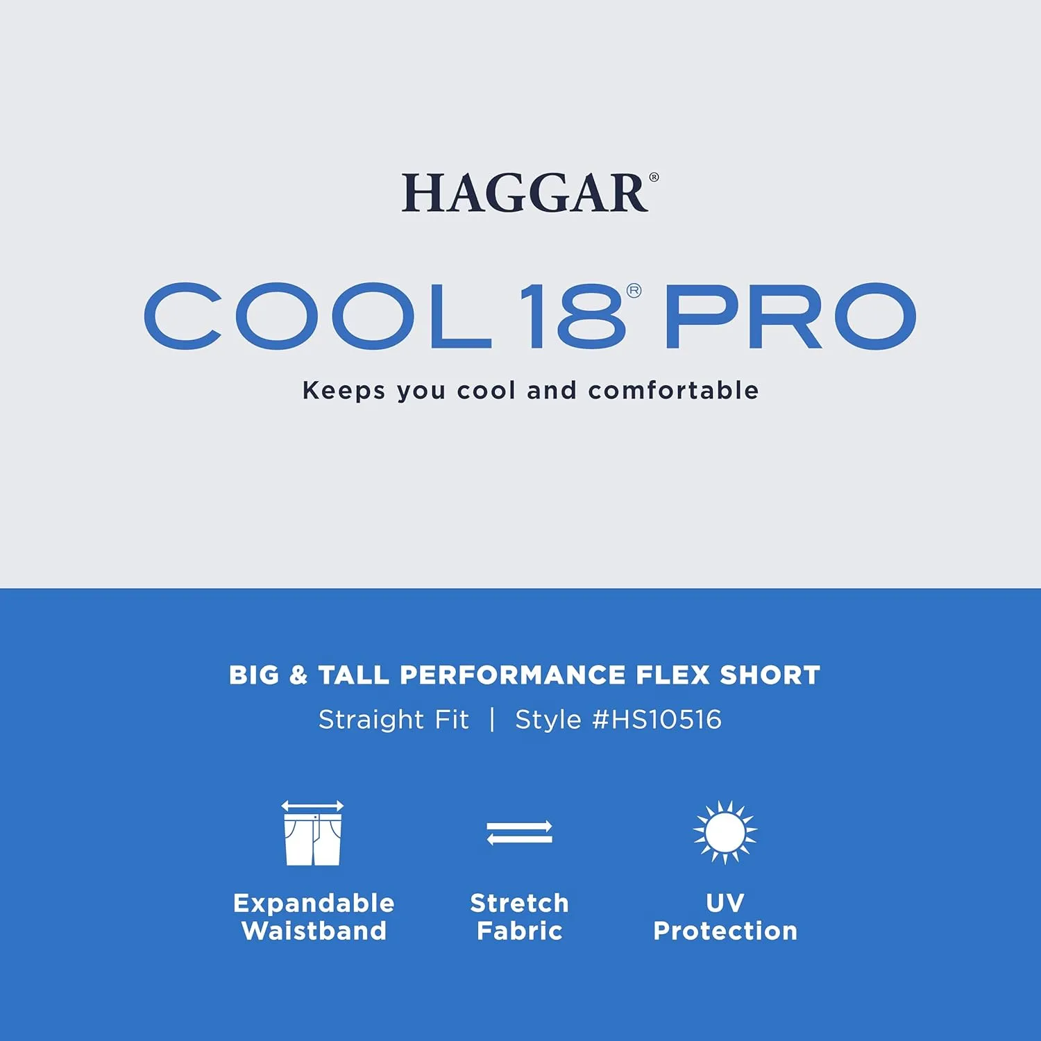 Haggar Men's Cool 18 Pro Straight Fit Flat Front 4-Way Stretch Expandable Waist Short