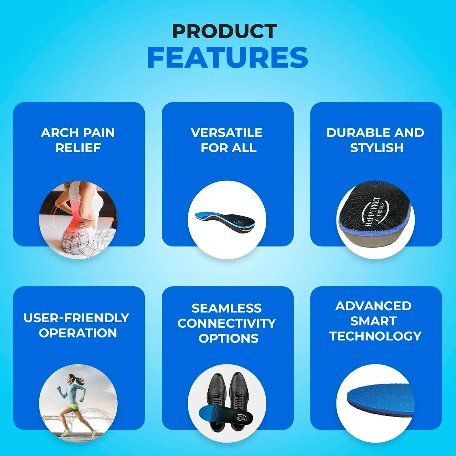HappyFeet High Arch Support Insoles, Orthotic Shoe Inserts for Plantar Fasciitis Relief, All-Day Comfort & Pain Relief for Men & Women (S (Women 7.5-8) (Men 5-6.5))