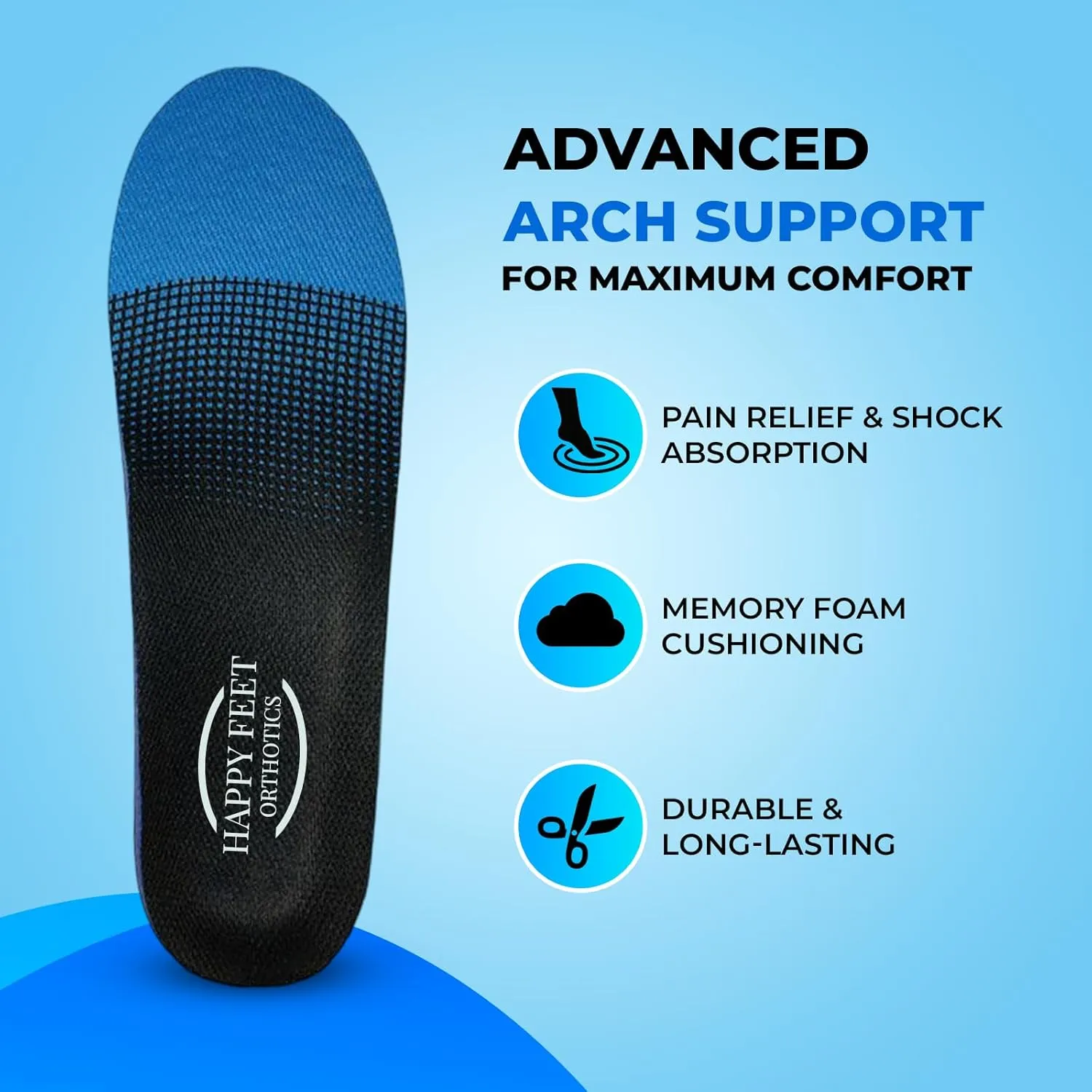 HappyFeet High Arch Support Insoles, Orthotic Shoe Inserts for Plantar Fasciitis Relief, All-Day Comfort & Pain Relief for Men & Women (S (Women 7.5-8) (Men 5-6.5))