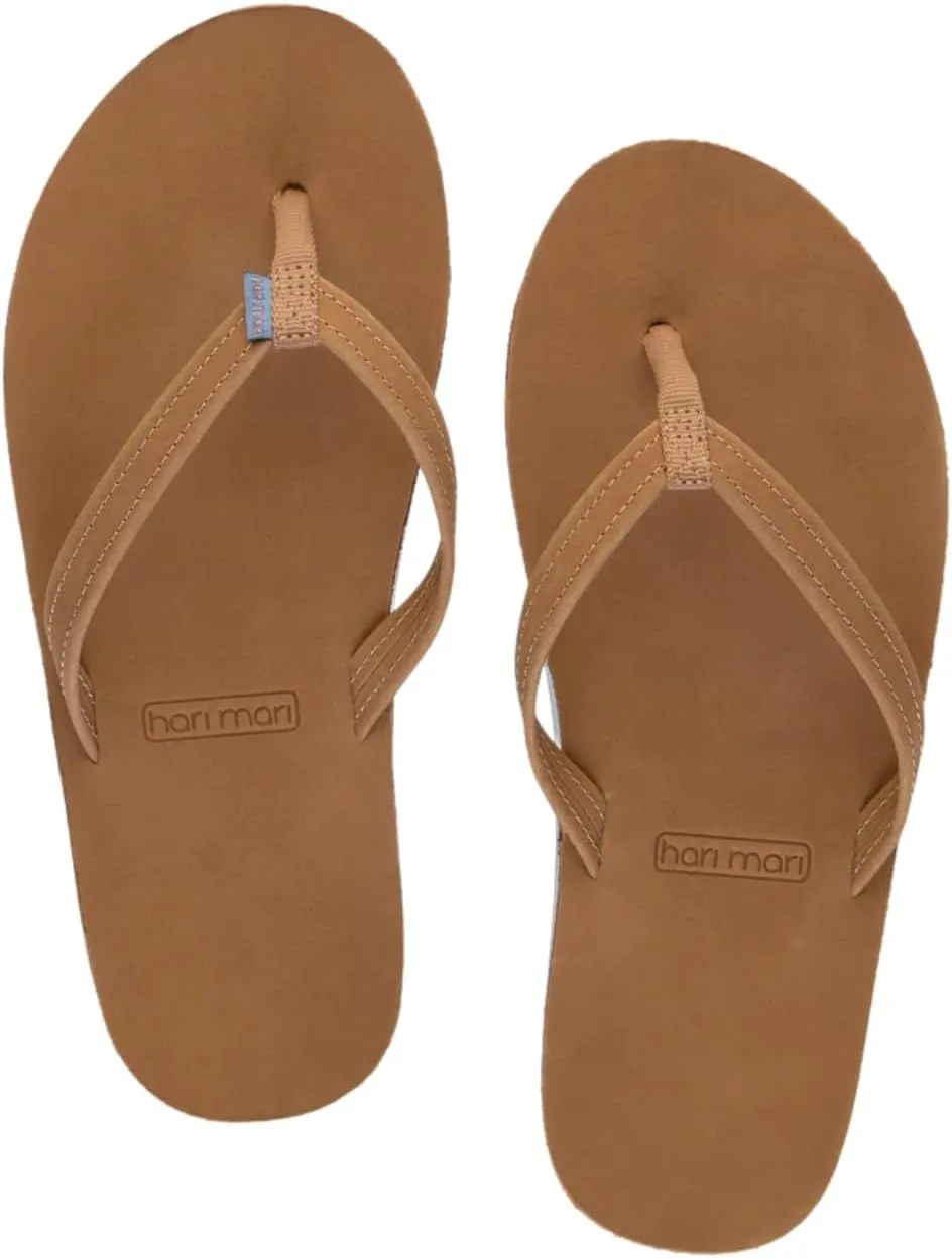 Hari Mari- Fields- Women's Nubuck Leather Flip Flops with Colorful Outsole- No Break Ins, Firm Arch Support, and Beveled Edge to Reduce Tripping