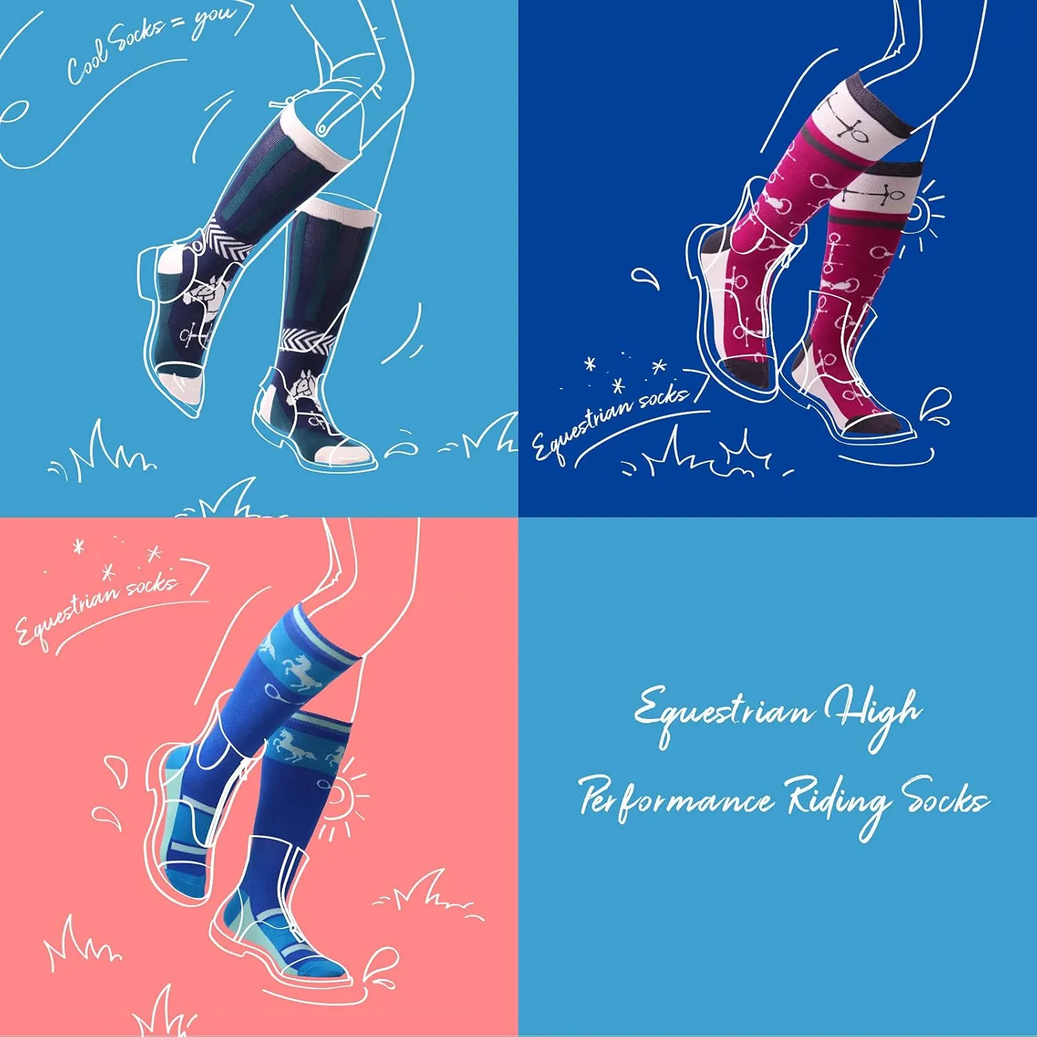 Harrison Howard 3 Pairs Premium Quality Equestrian Riding Socks for Horse Riding &Tall Boot Knee High Socks for Women