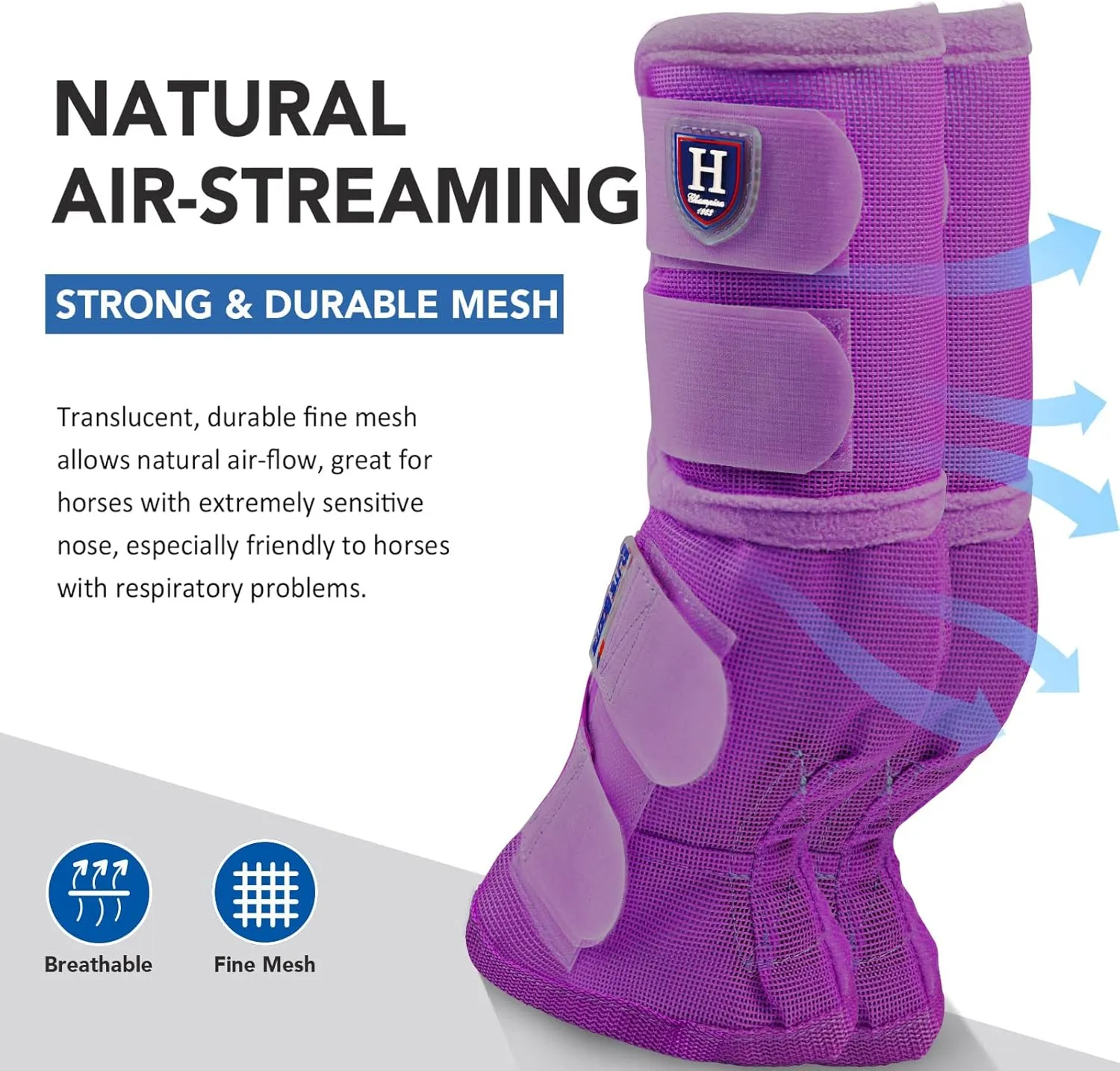 Harrison Howard Horse Fly Boots Perfect Contoured Fit Leg Guards Dense Mesh Boots with Ventilated Comfort Reliable Protection from Summer Elements Set of 4 Purple M