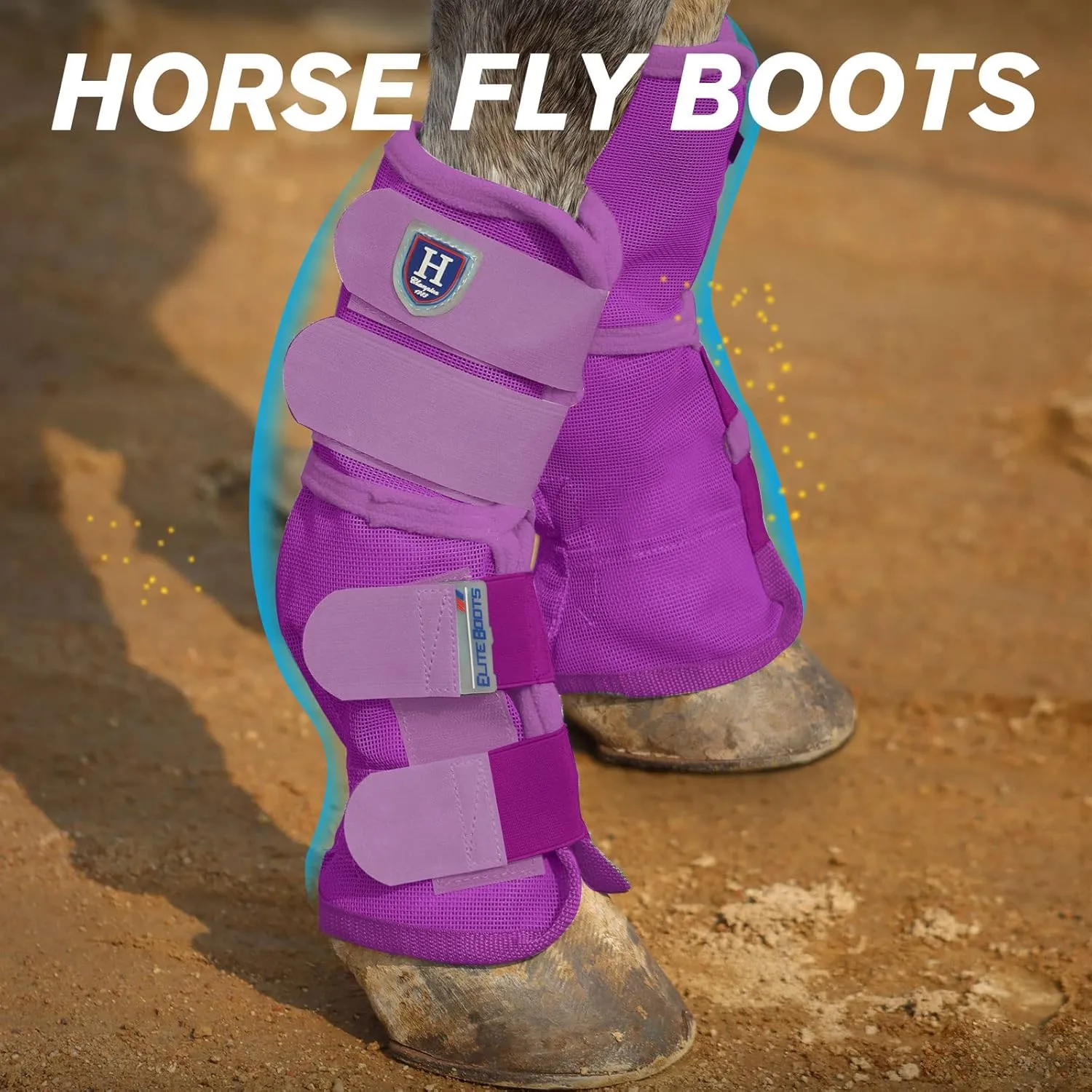 Harrison Howard Horse Fly Boots Perfect Contoured Fit Leg Guards Dense Mesh Boots with Ventilated Comfort Reliable Protection from Summer Elements Set of 4 Purple M