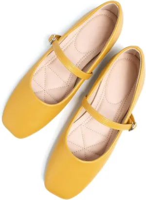 Hee grand Leather Mary Jane Shoes for Women Dressy Square Toe Ballet Flats with Strap Comfortable Walking Shoes Soft Leather Dress Shoes