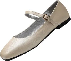 Hee grand Mary Jane Shoes for Women Comfortable Square Toe Ballet Flats with Straps Satin Dress Shoes