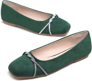 Hee grand Pointed Toe Ballet Flats for Women Suede Rhinestones Chains Black Dress Shoes Comfort Slip-On Loafers