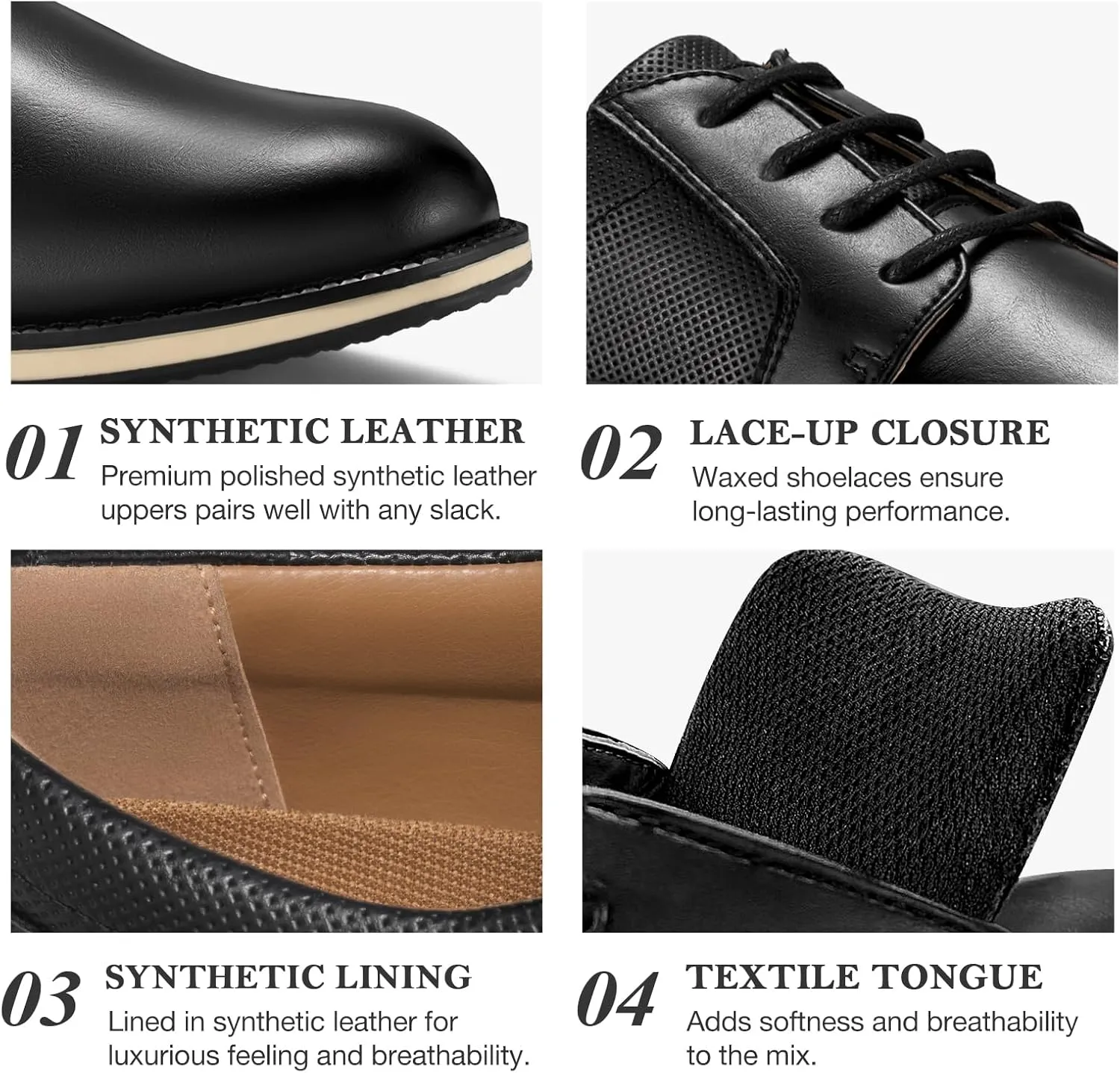 HEEZ Men's Oxford Shoes, Modern Lace Up Dress Shoes, Formal Derby Dress Shoes, Comfortable Business Office Walking Shoes with Cup Toe Removable Rebounded Insole, Anti-Slip TPR Outsole