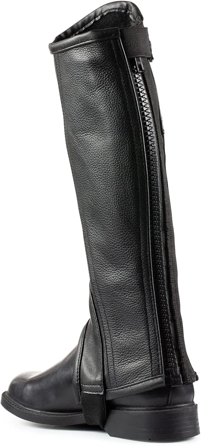 HORZE Unisex Soft Leather Zip-Up Equestrian Kids Half Chaps for Horseback Riding | See Size Chart in Description