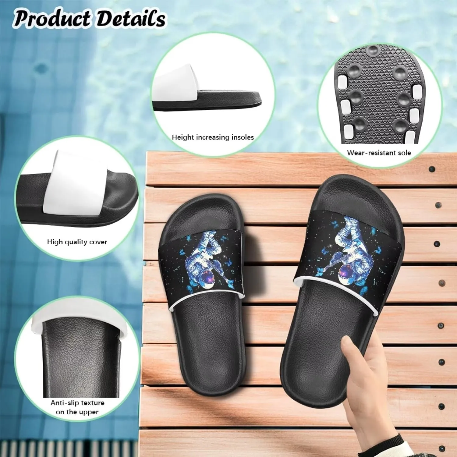 Howilath Astronauts Beach Slides for Kids Boys Summer Sandals Casual Pillow Slippers Soft Sole Slides for Camping Hiking