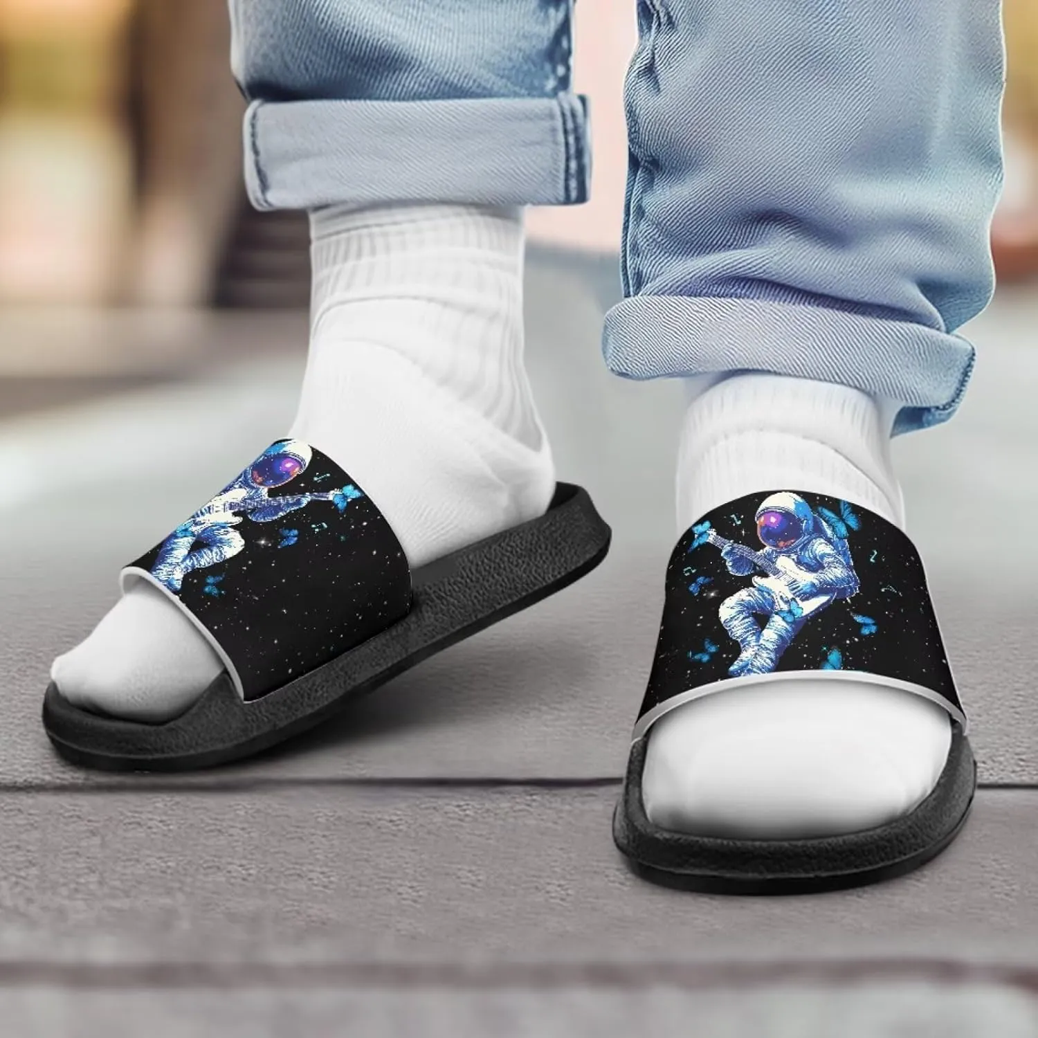 Howilath Astronauts Beach Slides for Kids Boys Summer Sandals Casual Pillow Slippers Soft Sole Slides for Camping Hiking