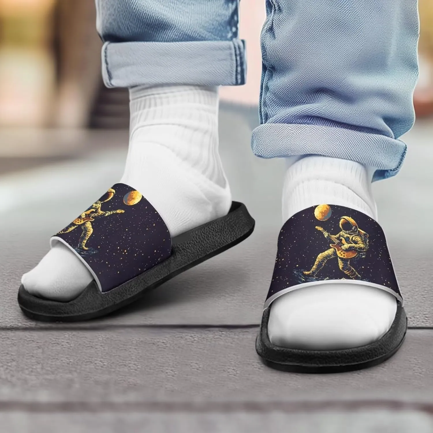 Howilath Astronauts Beach Slides for Kids Boys Summer Sandals Casual Pillow Slippers Soft Sole Slides for Camping Hiking