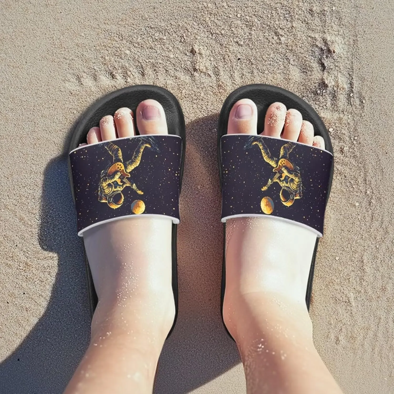 Howilath Astronauts Beach Slides for Kids Boys Summer Sandals Casual Pillow Slippers Soft Sole Slides for Camping Hiking