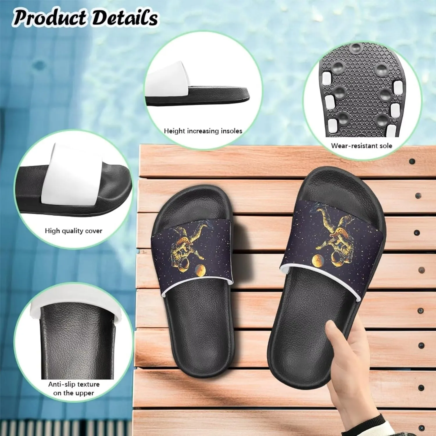 Howilath Astronauts Beach Slides for Kids Boys Summer Sandals Casual Pillow Slippers Soft Sole Slides for Camping Hiking