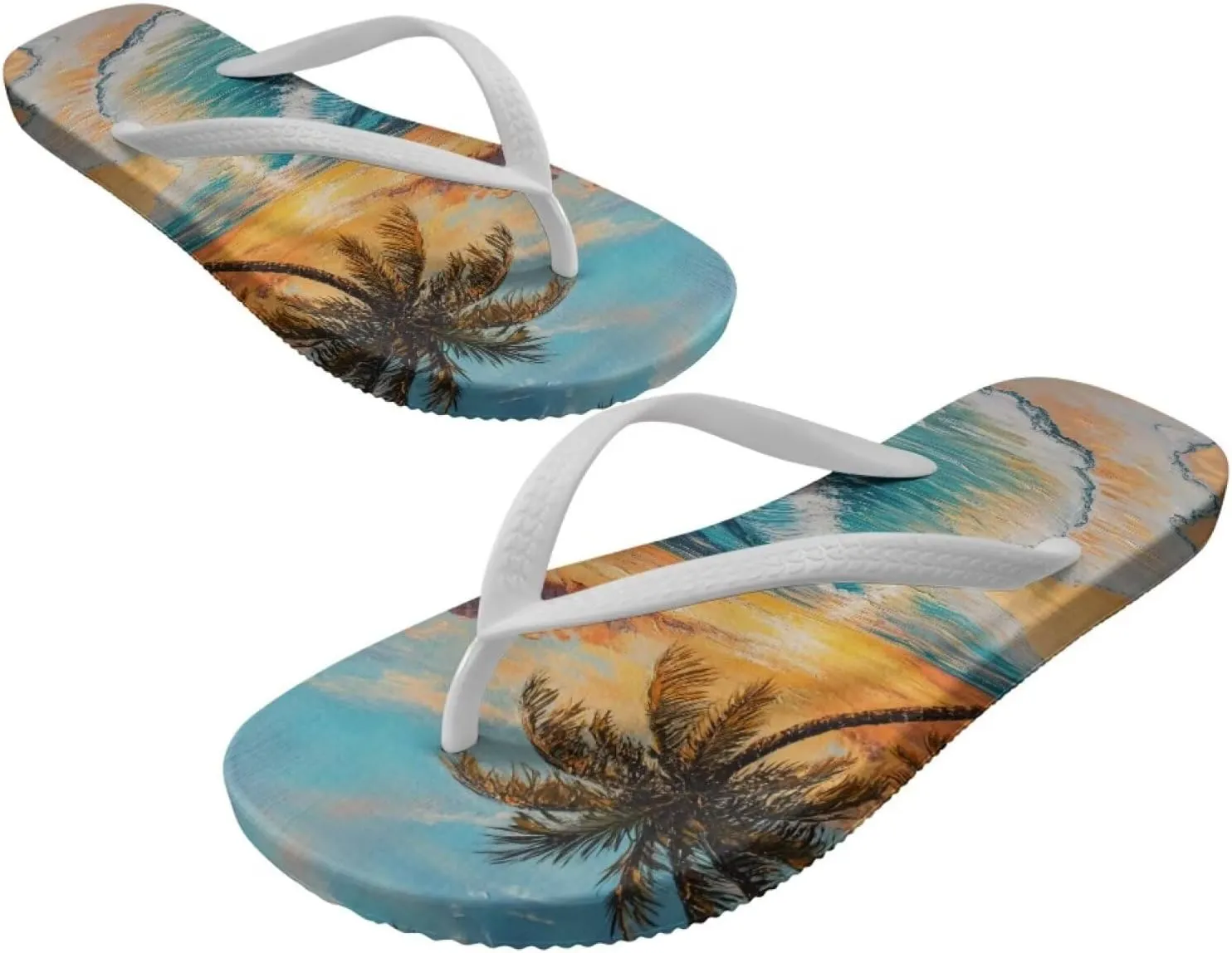 Howilath Hawaiian Style Print Flip Flops for Women Non-Slip Beach Slippers Casual Flats Thong Sandals for Indoor Outdoor
