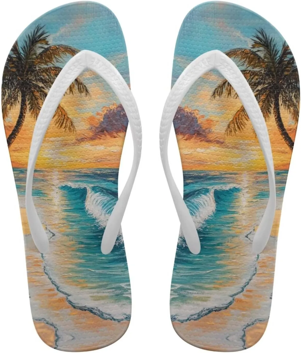 Howilath Hawaiian Style Print Flip Flops for Women Non-Slip Beach Slippers Casual Flats Thong Sandals for Indoor Outdoor