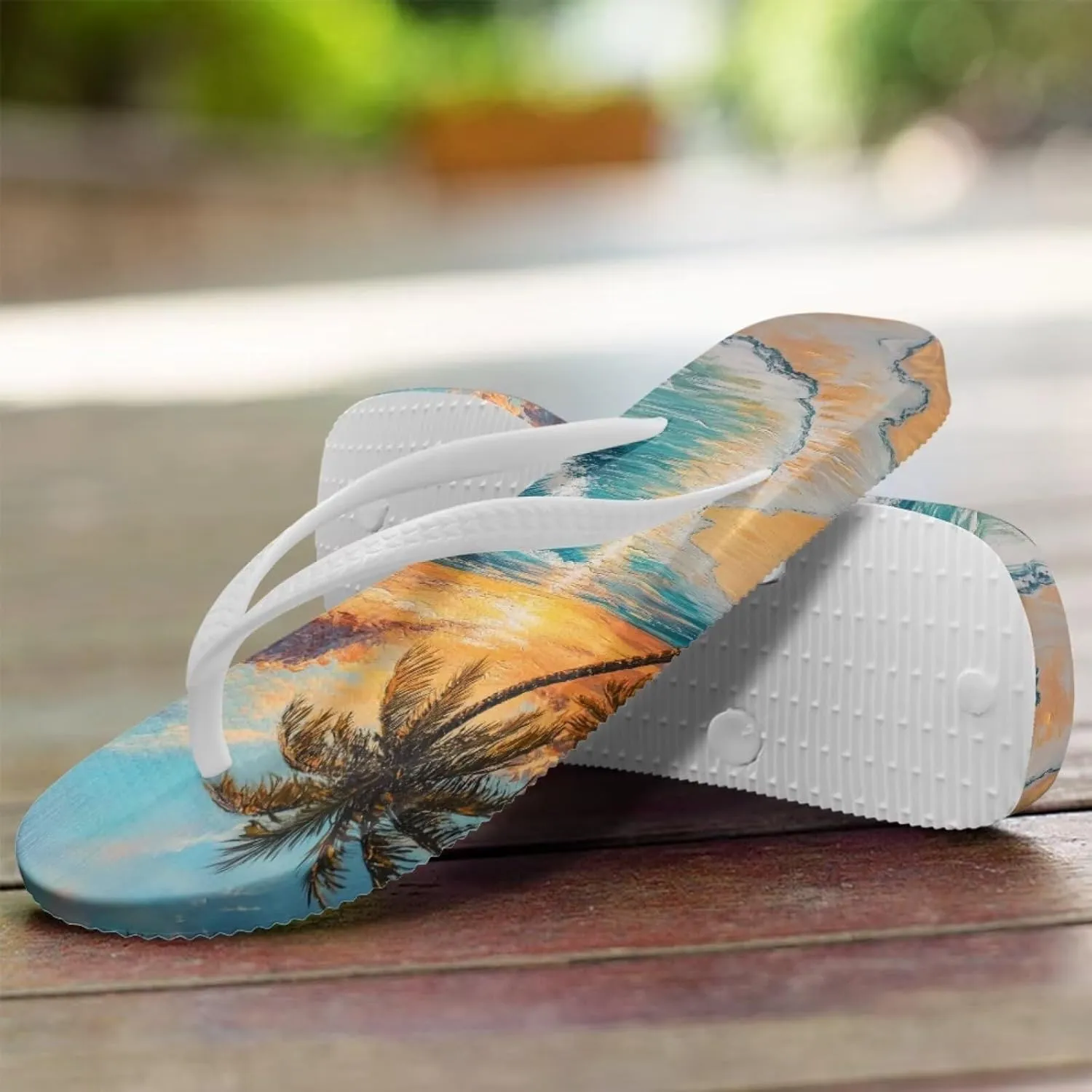 Howilath Hawaiian Style Print Flip Flops for Women Non-Slip Beach Slippers Casual Flats Thong Sandals for Indoor Outdoor
