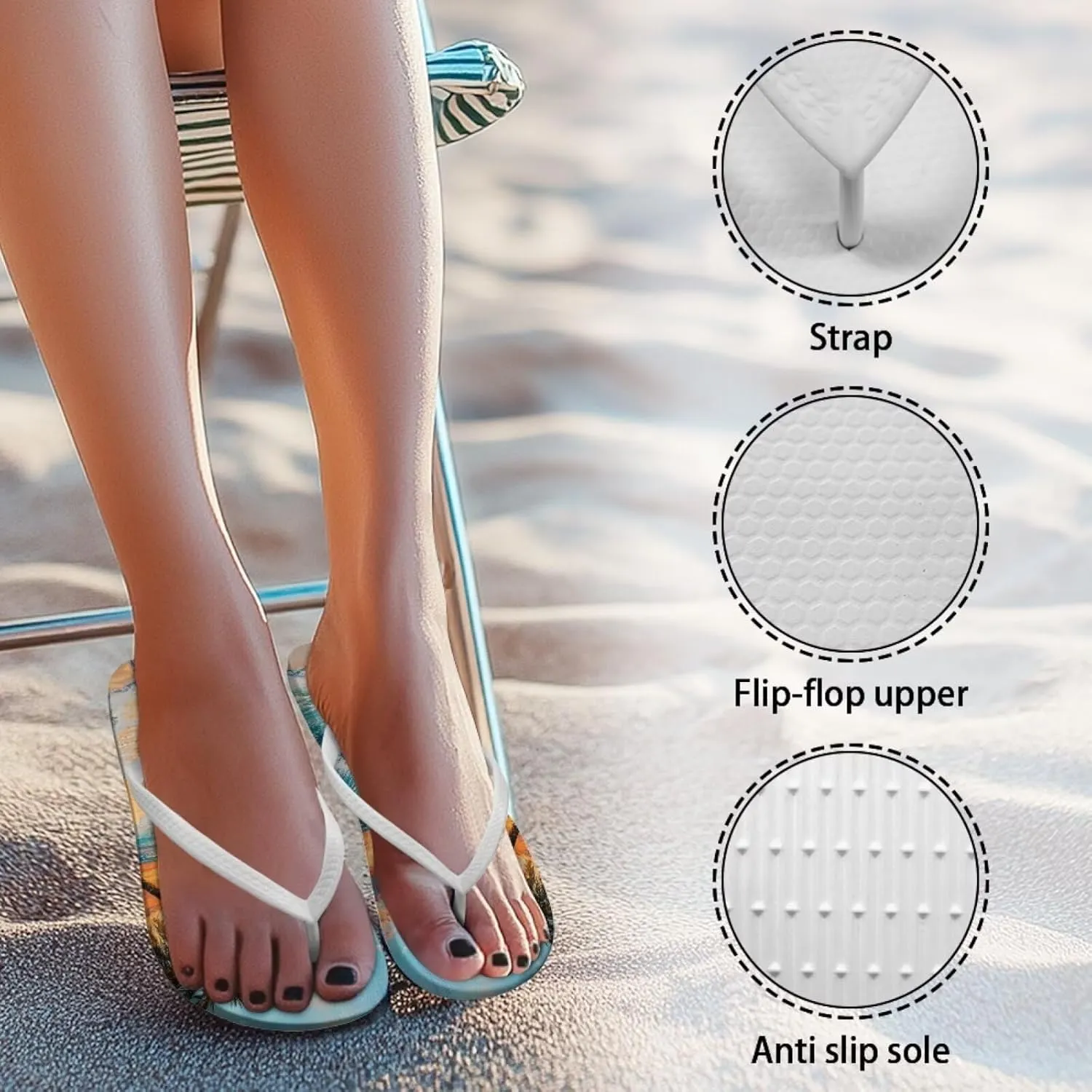 Howilath Hawaiian Style Print Flip Flops for Women Non-Slip Beach Slippers Casual Flats Thong Sandals for Indoor Outdoor