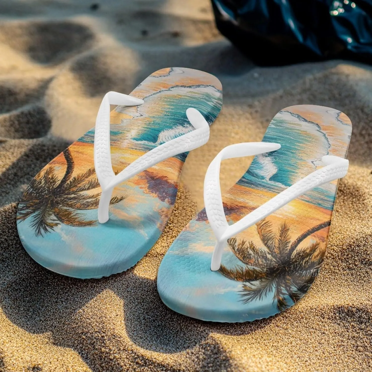 Howilath Hawaiian Style Print Flip Flops for Women Non-Slip Beach Slippers Casual Flats Thong Sandals for Indoor Outdoor