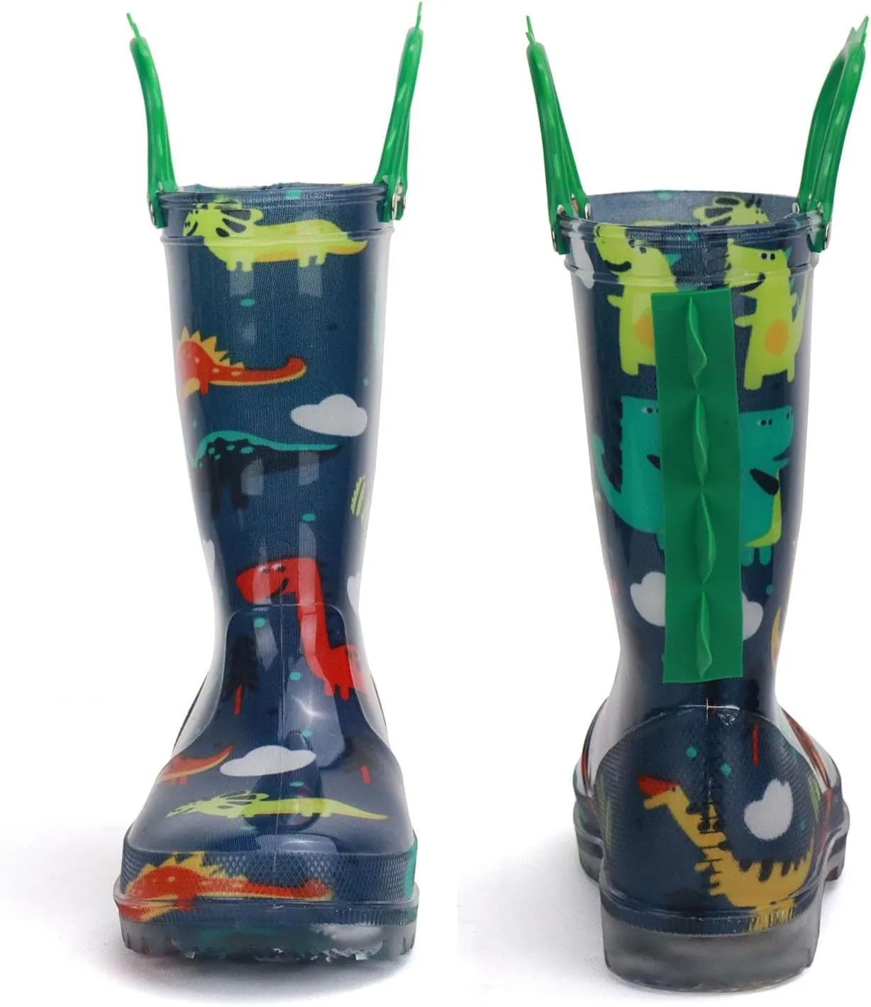 HugRain Toddler Boys Adorable Dinosaur Light Up Rain Boots
