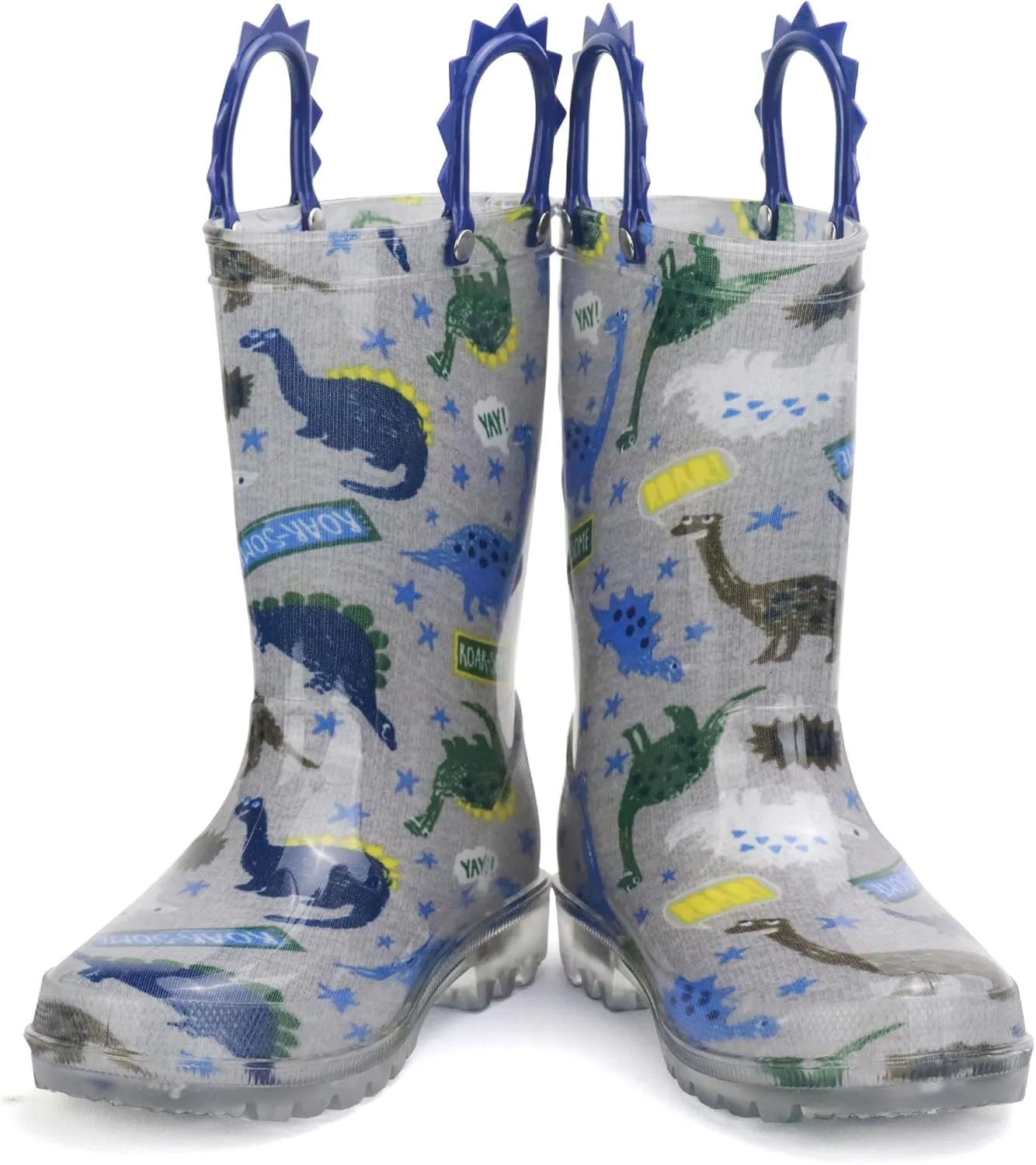 HugRain Toddler Boys Adorable Dinosaur Light Up Rain Boots