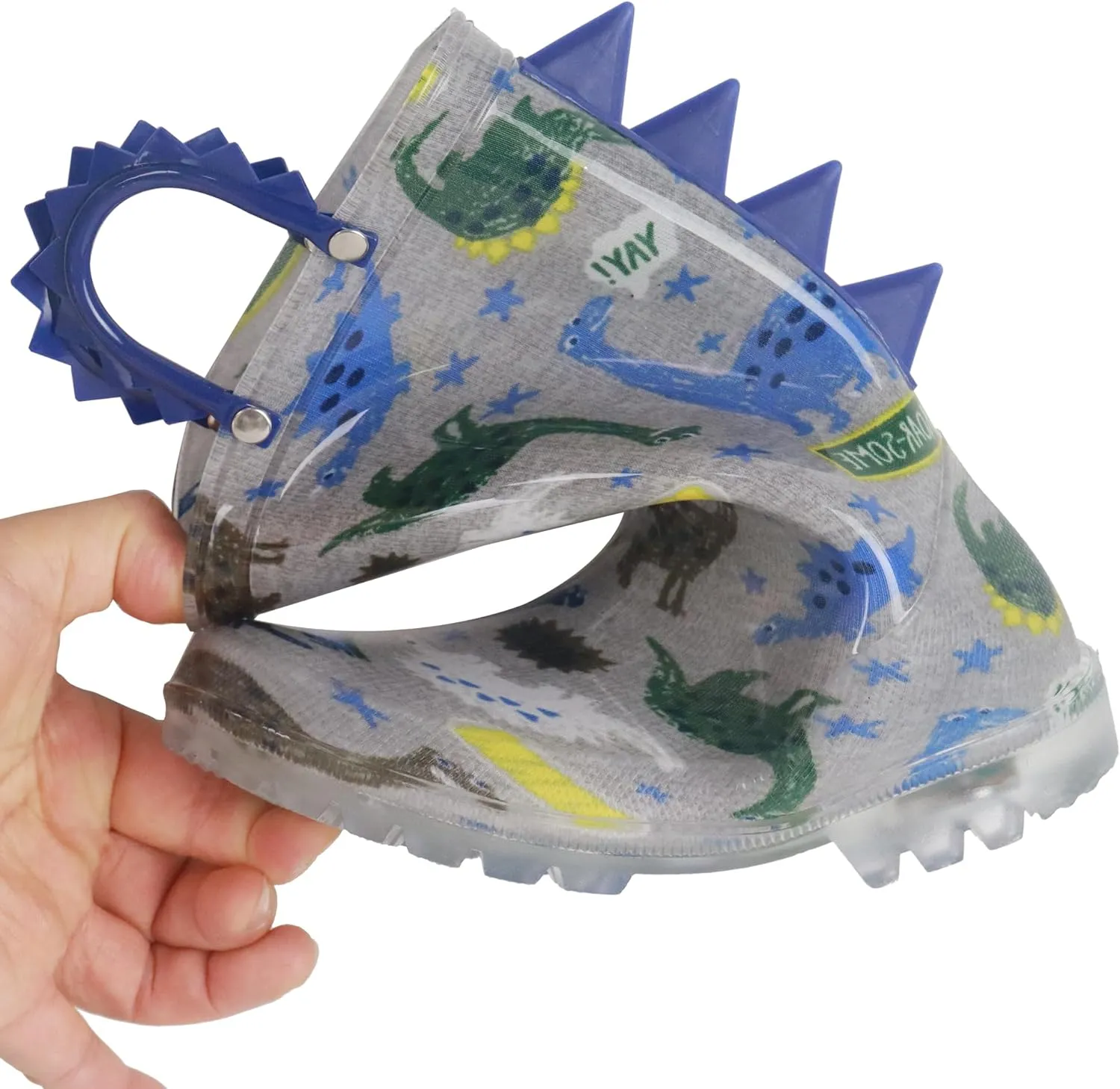 HugRain Toddler Boys Adorable Dinosaur Light Up Rain Boots