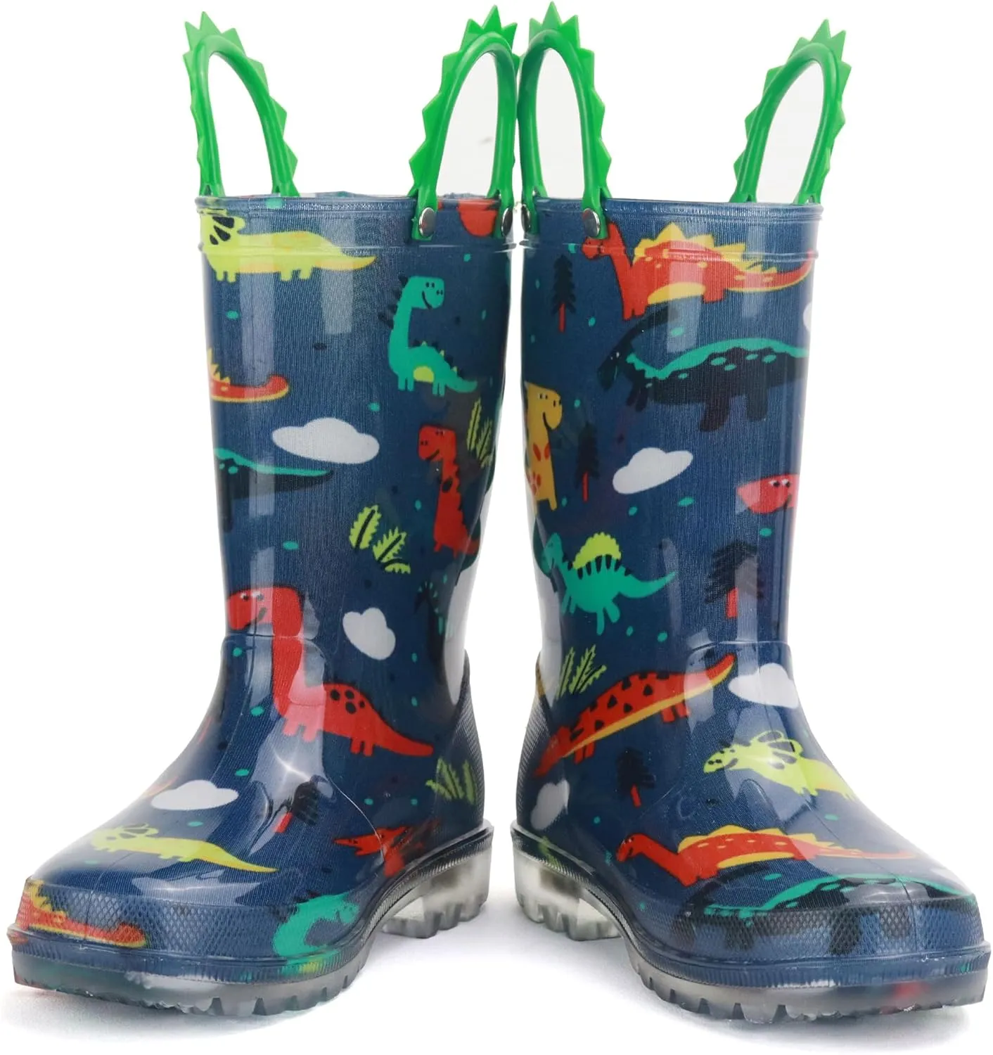 HugRain Toddler Boys Adorable Dinosaur Light Up Rain Boots