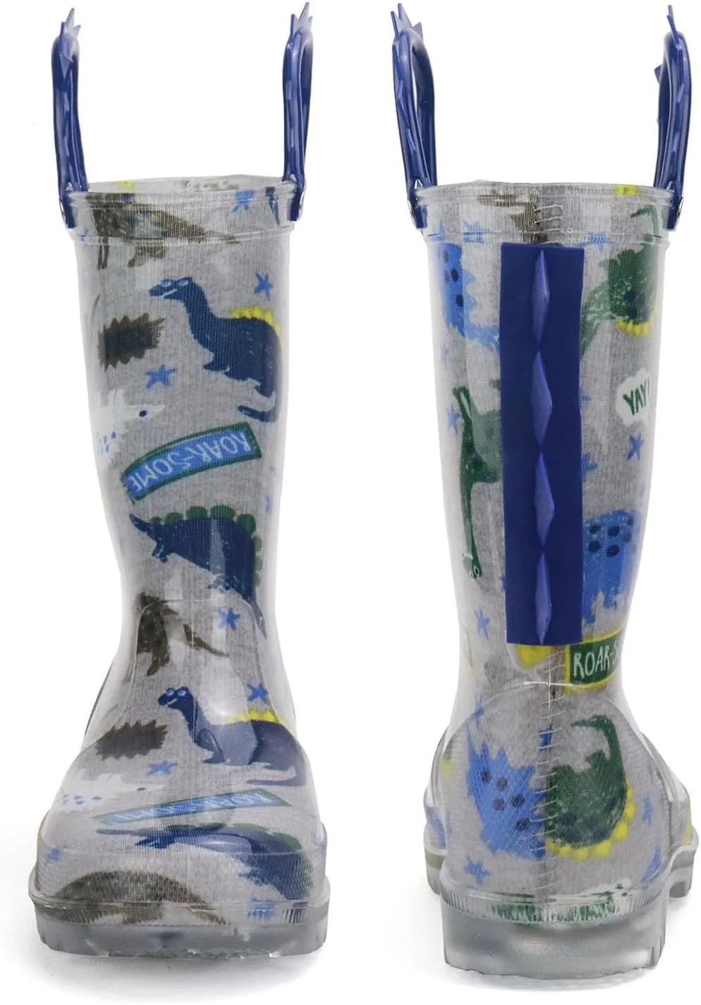 HugRain Toddler Boys Adorable Dinosaur Light Up Rain Boots