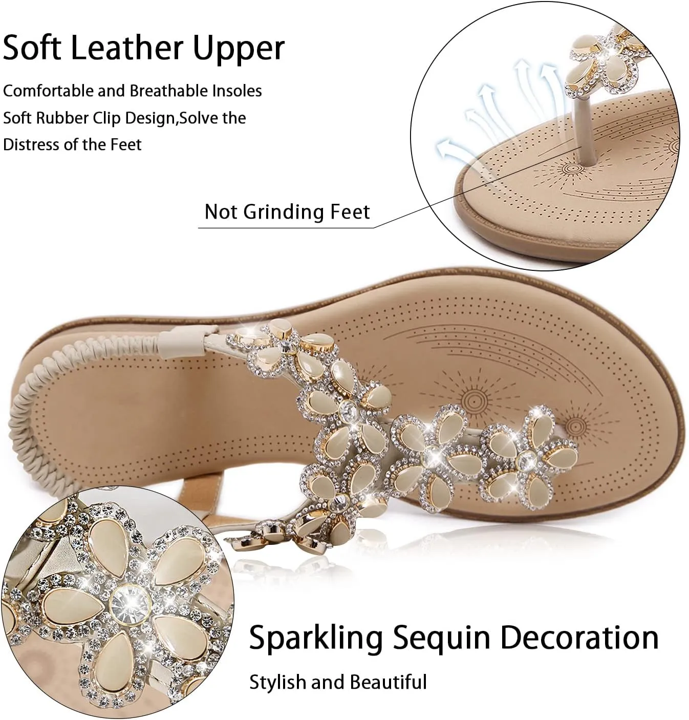 iCKER Women Sandals Rhinestone Dressy Casual Summer flat flip flops Comfortable Sandals