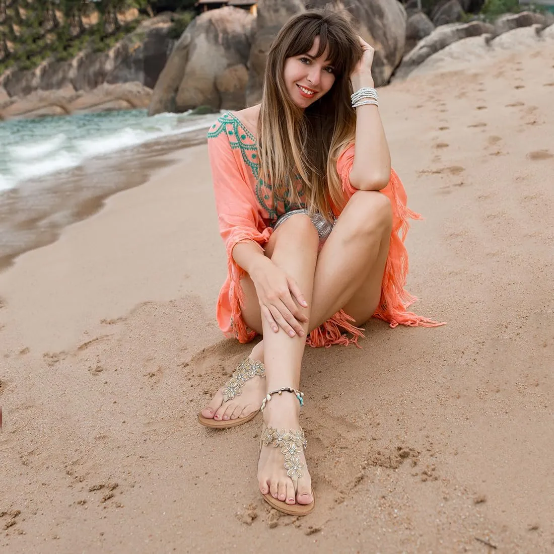iCKER Women Sandals Rhinestone Dressy Casual Summer flat flip flops Comfortable Sandals