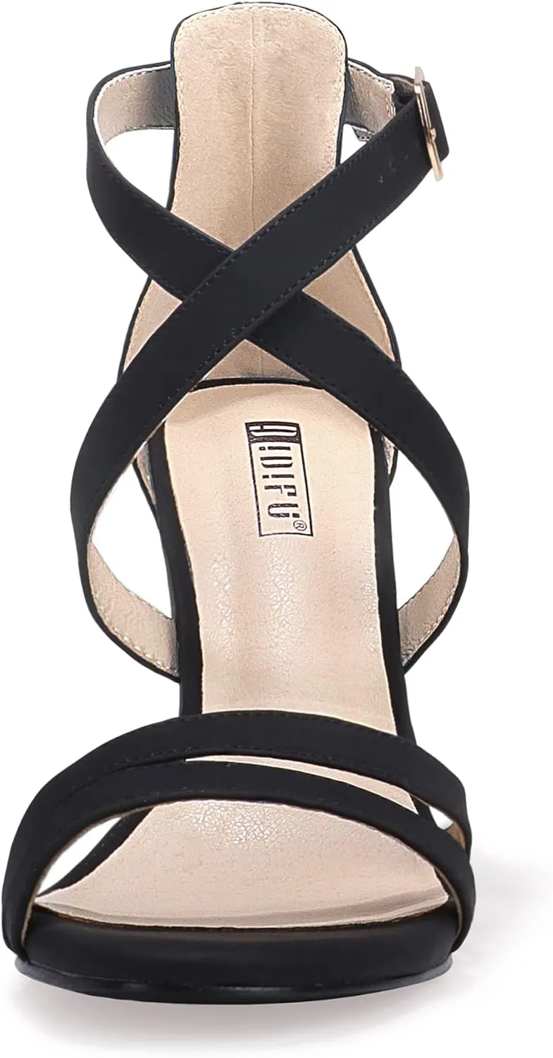 IDIFU Women's Chunky High Heel Sandal Strappy Open Toe Ankle Strap Dress Shoes for Women Bridesmaid Ladies in Wedding Bridal Evening Homecoming Prom