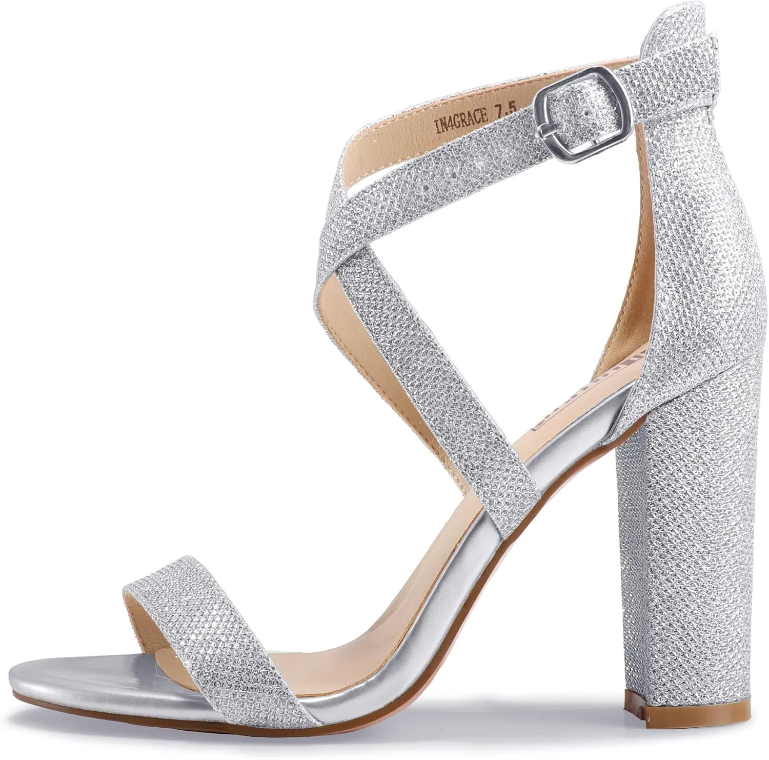IDIFU Women's Chunky High Heel Sandal Strappy Open Toe Ankle Strap Dress Shoes for Women Bridesmaid Ladies in Wedding Bridal Evening Homecoming Prom