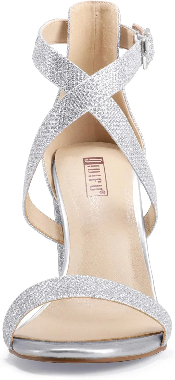 IDIFU Women's Chunky High Heel Sandal Strappy Open Toe Ankle Strap Dress Shoes for Women Bridesmaid Ladies in Wedding Bridal Evening Homecoming Prom