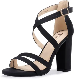 IDIFU Women's Chunky High Heel Sandal Strappy Open Toe Ankle Strap Dress Shoes for Women Bridesmaid Ladies in Wedding Bridal Evening Homecoming Prom