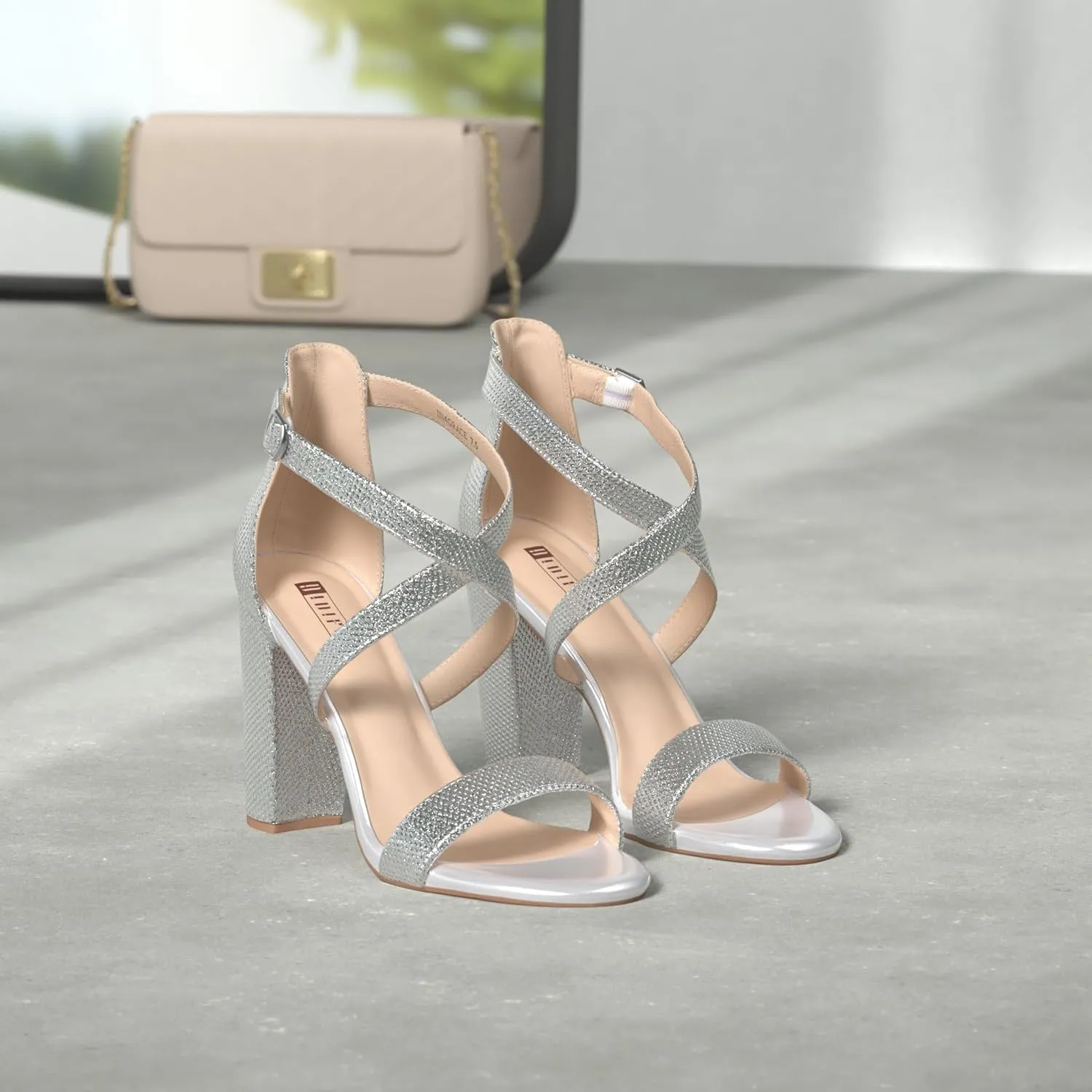 IDIFU Women's Chunky High Heel Sandal Strappy Open Toe Ankle Strap Dress Shoes for Women Bridesmaid Ladies in Wedding Bridal Evening Homecoming Prom