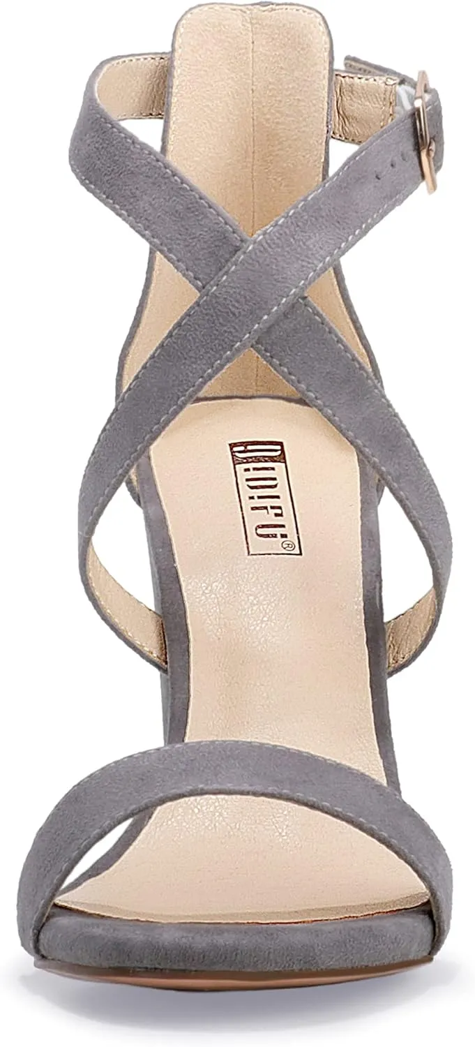 IDIFU Women's Chunky High Heel Sandal Strappy Open Toe Ankle Strap Dress Shoes for Women Bridesmaid Ladies in Wedding Bridal Evening Homecoming Prom