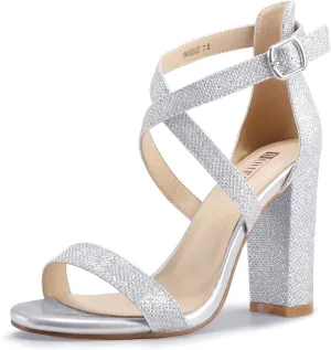 IDIFU Women's Chunky High Heel Sandal Strappy Open Toe Ankle Strap Dress Shoes for Women Bridesmaid Ladies in Wedding Bridal Evening Homecoming Prom