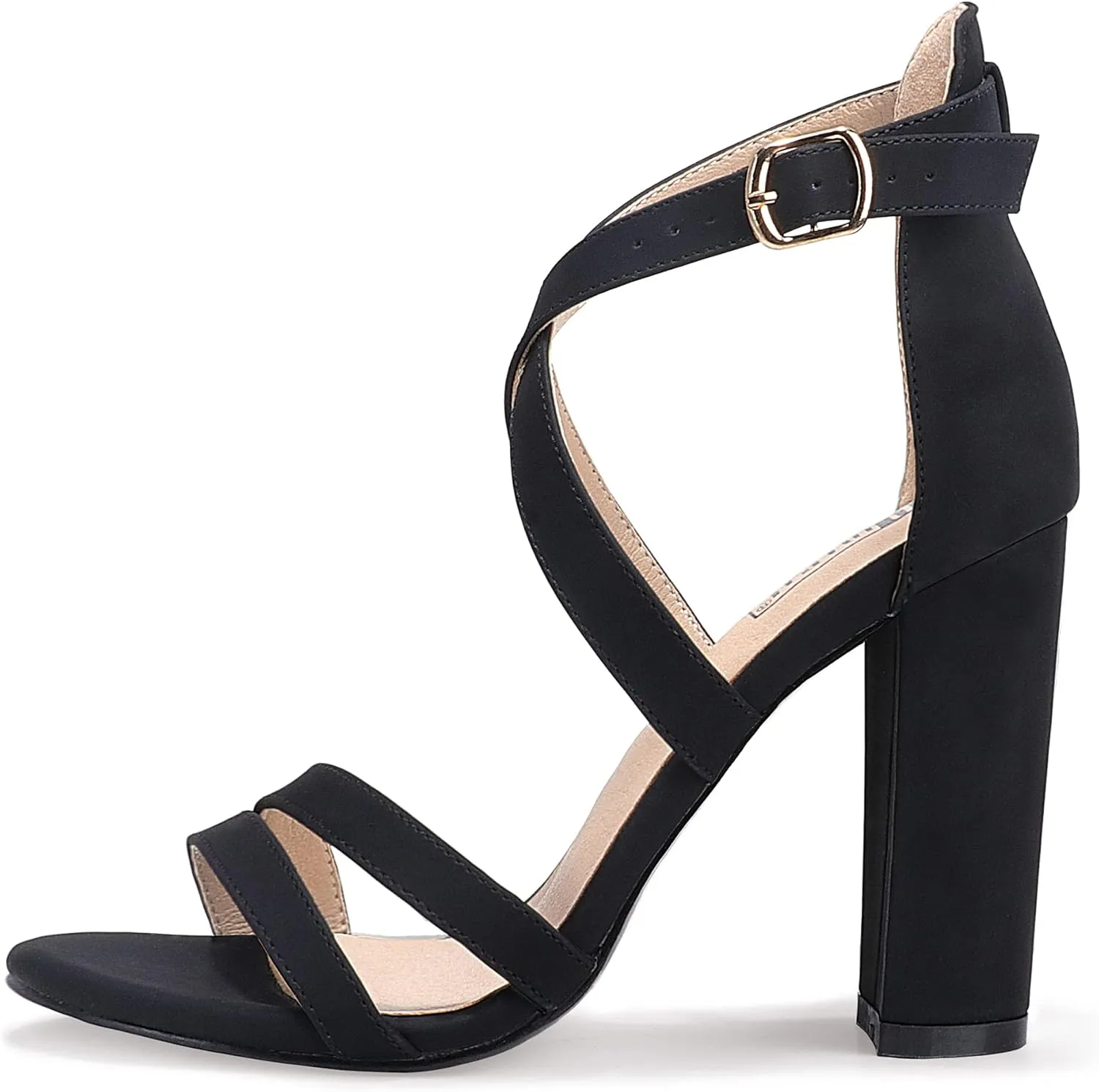IDIFU Women's Chunky High Heel Sandal Strappy Open Toe Ankle Strap Dress Shoes for Women Bridesmaid Ladies in Wedding Bridal Evening Homecoming Prom
