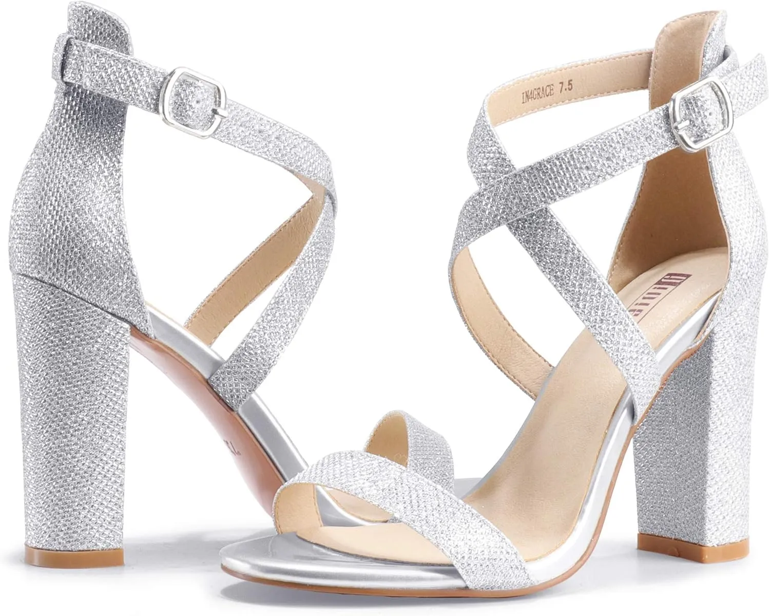 IDIFU Women's Chunky High Heel Sandal Strappy Open Toe Ankle Strap Dress Shoes for Women Bridesmaid Ladies in Wedding Bridal Evening Homecoming Prom
