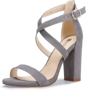 IDIFU Women's Chunky High Heel Sandal Strappy Open Toe Ankle Strap Dress Shoes for Women Bridesmaid Ladies in Wedding Bridal Evening Homecoming Prom